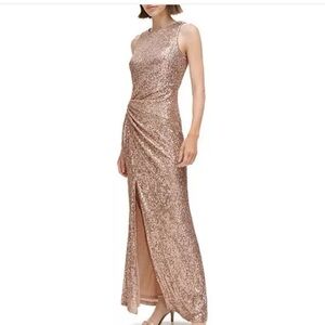 Vince Camuto Womens Sequined Evening Dress Gown Latte Color Size 12 NEW